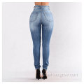 Женские брюки женщины вырезают джинсы с высокой растяжкой